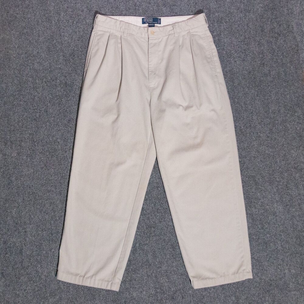 Polo Ralph Lauren Hammond Pants Mens 32x26 Khaki Tan Double Pleated Chino Preppy